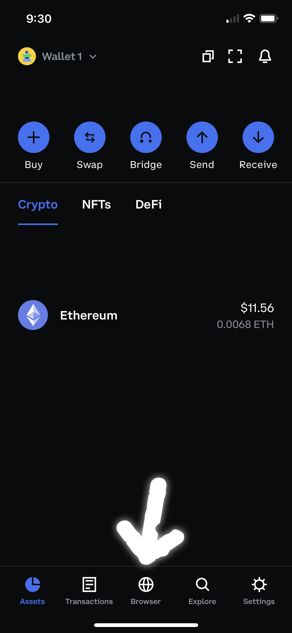 Click Browser in Coinbase Wallet