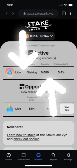 Confirmed staking amount with StakeBoard