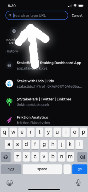 Enter app.stakepark.xyz in the URL bar
